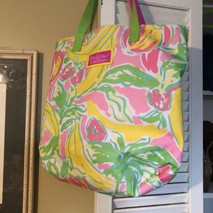 Lily Pulitzer | Estée Lauder pink green tote bag